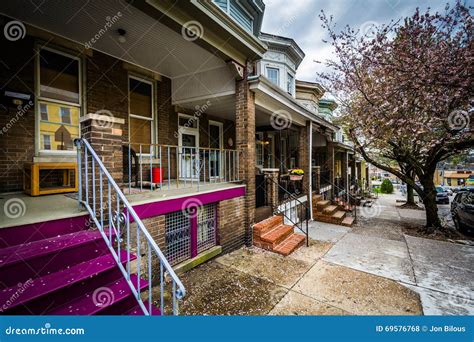 Colorful Row Houses In Hampden Baltimore Maryland Stock Photo