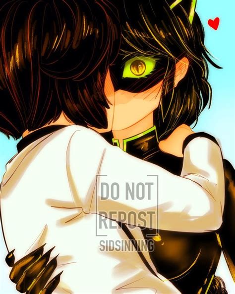 An Anime Character With Green Eyes And Black Hair Hugging Another