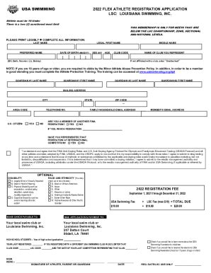 Fillable Online Usa Swimming 2022 Flex Athlete Registration Application