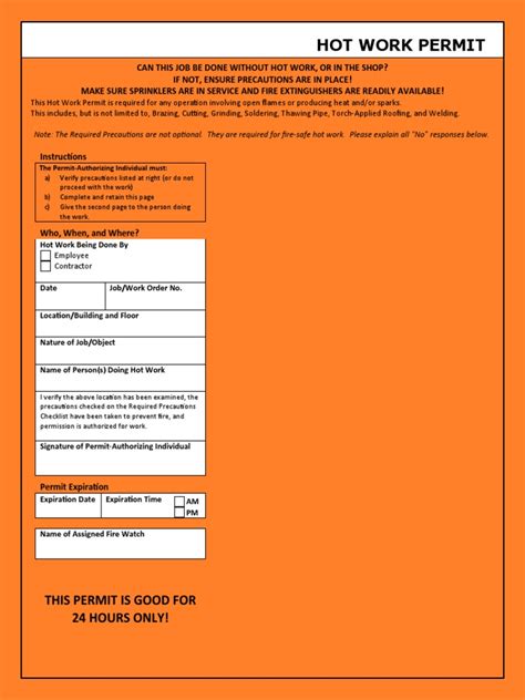 Hot Work Permit Template Pdf