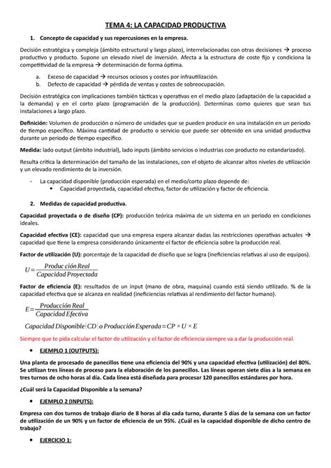 Tema La Capacidad Productiva Tema La Capacidad Productiva