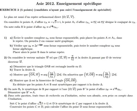 Exercices Corrig S Nombres Complexes Type Bac Pdf