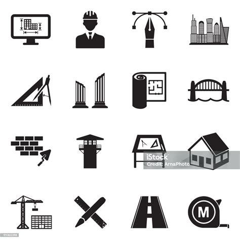 Ilustración De Iconos De La Arquitectura Diseño Plano Negro Ilustración De Vector Y Más Vectores