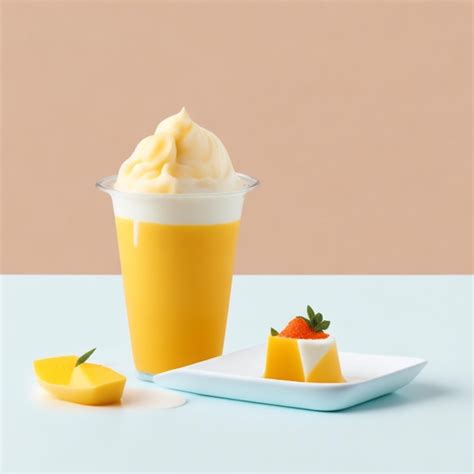 Premium Photo A Glass Of Mango Smoothie With A Strawberry On The Side