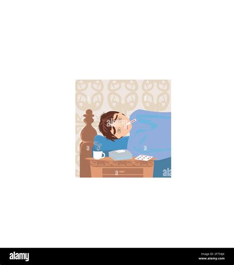 Illustration of a Sick boy lying in bed Stock Vector Image & Art - Alamy