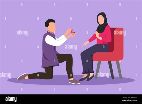 Graphic Flat Design Drawing Happy Arab Man Proposes To Woman Sitting On