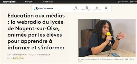 Sur France Tv Info FR3 HdF la webradio du lycée animée par les élèves