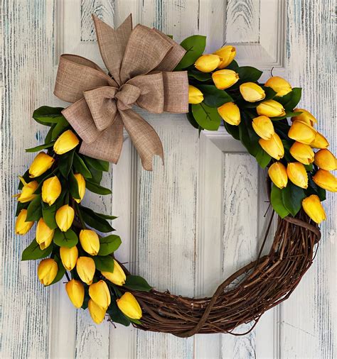 Yellow Tulips Spring Wreath Summer Wreath Front Door Etsy Tulip