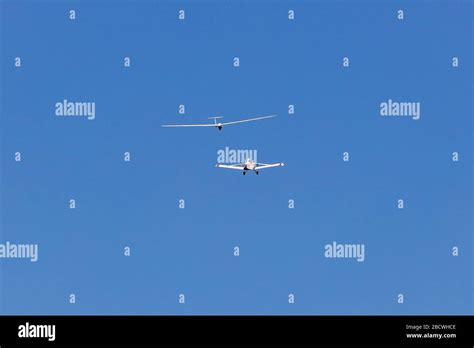 Glider Being Towed Into Flight Stock Photo Alamy