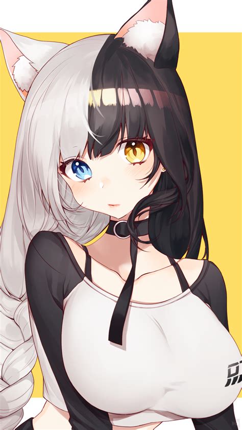 Heterochromia Chungu Two Tone Hair Long Hair Closed Mouth Cat Girl