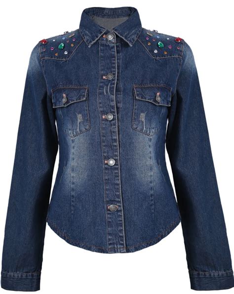 Blue Lapel Long Sleeve Bleached Bead Denim Jacket Eur€2470 Denim Jacket Jackets Denim