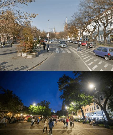 The main street in my hometown in Hungary before and after cars were banned : r/fuckcars