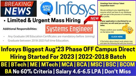 🔴infosys Biggest Off Campus Hiring Started 2023 2018 Batch System Engineer Role Freshers