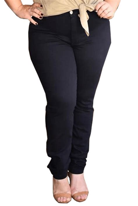 Calça Skinny Plus Size Feminino Sarja Preta Cintura Alta Cambos