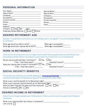 Questionnaire For Retirement Planning Fill Online Printable