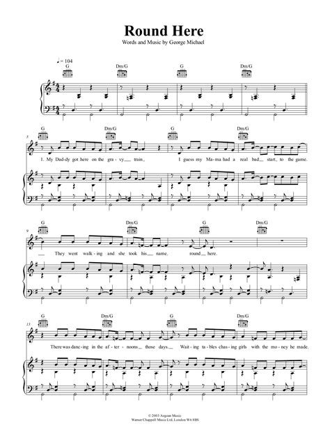 George Michael 'Round Here' Sheet Music & Chords | Printable Piano, Vocal & Guitar PDF Notes ...