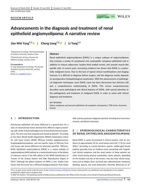 Pdf Advancements In The Diagnosis And Treatment Of Renal Epithelioid