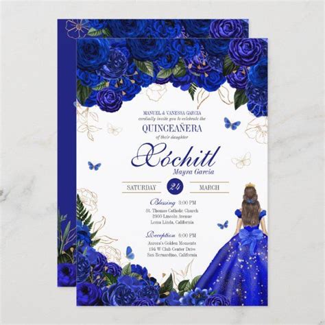 Royal Blue Floral Butterfly Elegant Quincea 241 Era Invitation Artofit