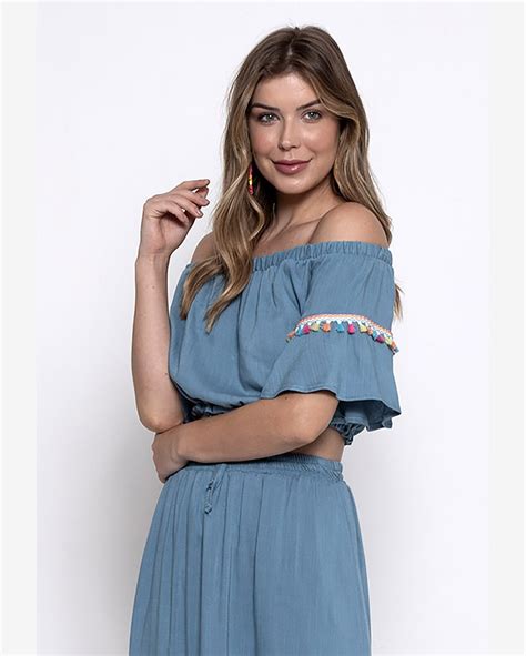 Riachuelo Blusa Bis Ciganinha Lisa Azul Claro