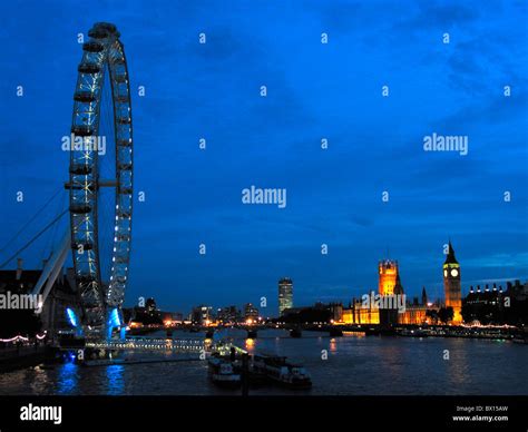 London Eye Houses Of Parliament Westminster Bridge River Thames London