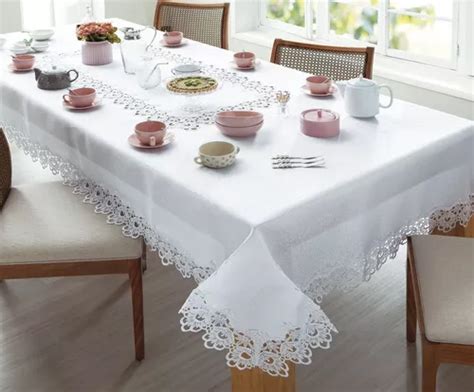 Toalha De Mesa Rendada Veneza 8 Lugares Branca Jolitex Cor Branco