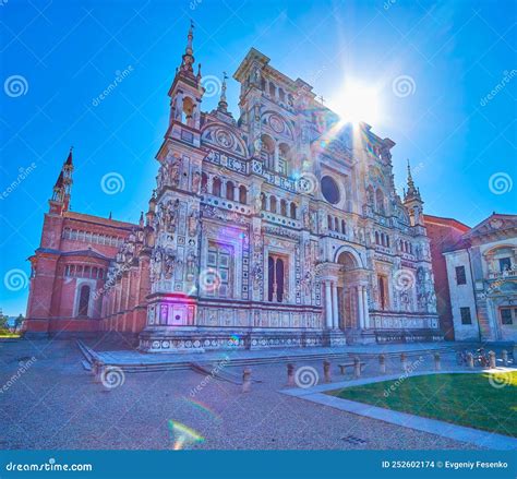 The Marble Facade Of Cathedral Of Certosa Di Pavia Monastery It Stock