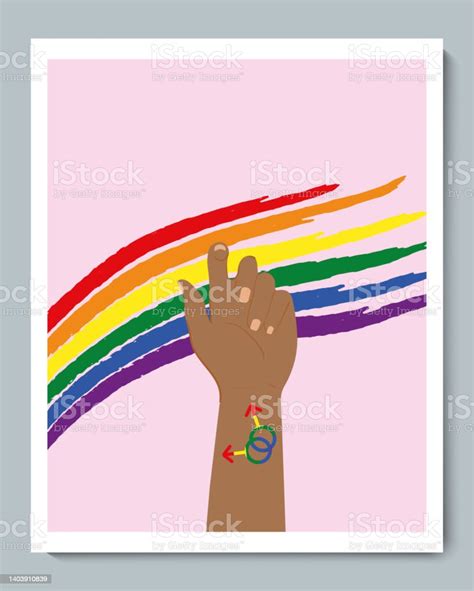 White Hand With Rainbow Gender Lgbt Synbol Stock Illustration