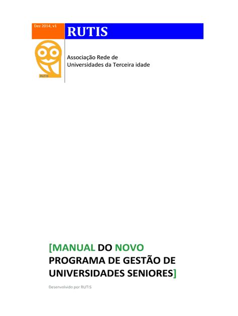 Fillable Online Gest O De Universidades Seniores Manual De Utiliza O