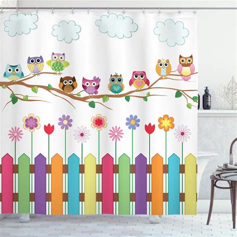 Ambesonne Owls Shower Curtain Cloth Fabric Bathroom Decor Set With