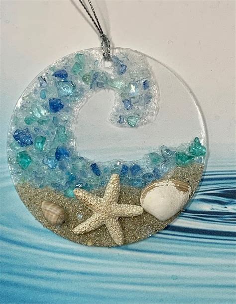 Sea Glass Suncatcher Crashing Ocean Wave Beach Ornament Beach Lover