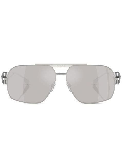 Versace Medusa Pilot Frame Sunglasses In Silver Modesens