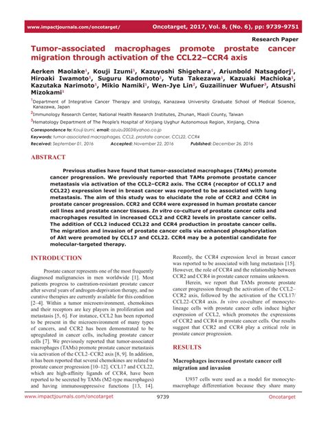 Pdf Tumor Associated Macrophages Promote Prostate Cancer Migration