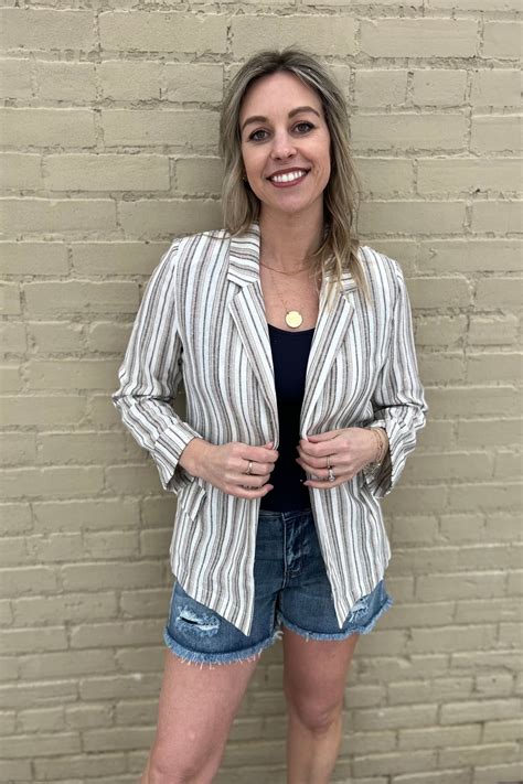 Vertical Stripe Open Front Blazer Shopperboard