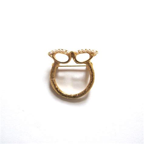 Vintage Cat Eye Glasses Brooch Retro Gold And Pearl Pin Etsy