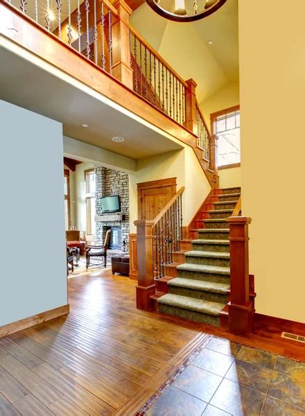 Luxury House Interior Foyer With Beautiful Staircase Stock Photo By