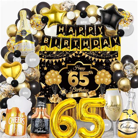 65th Birthday Decorations For Men Women Black Gold Theme