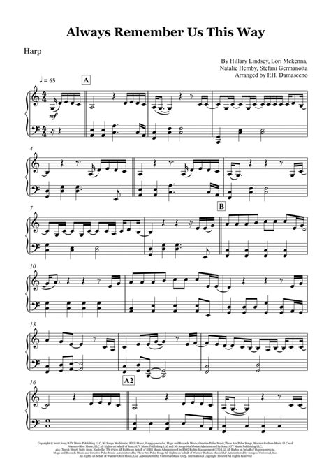 Always Remember Us This Way By Lady Gaga Harp Digital Sheet Music Sheet Music Plus