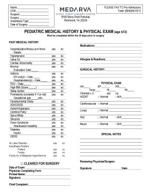 Pediatric History And Physical Template Fill Online Printable