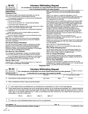 Fillable Online Form W 4V Internal Revenue Service Fax Email Print