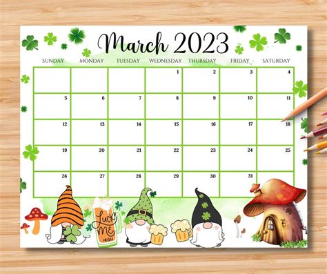 Editable March Calendar Happy St Patrick S Day With Etsy Singapore