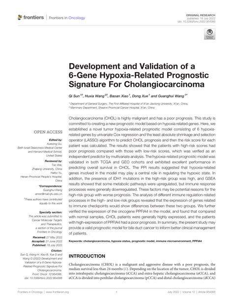 Pdf Development And Validation Of A 6 Gene Hypoxia Related Prognostic