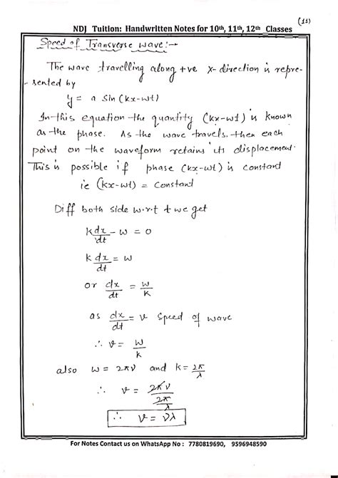 Waves Handwritten Notes For 11th Class Physics