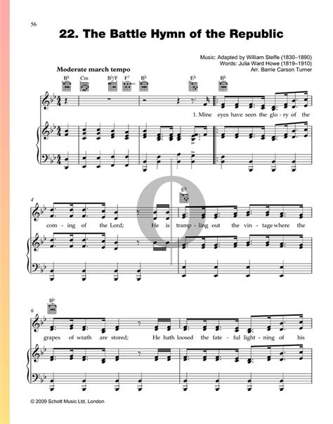 The Battle Hymn Of The Republic William Steffe Piano Sheet Music Oktav