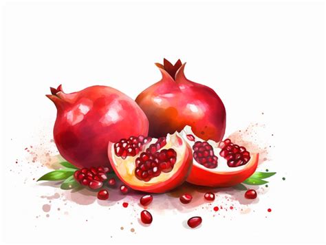 Print Artwork Watercolor Of The Red Pomegranate Line Art Pomegranate