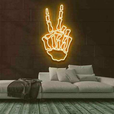 Bone Hand Neon Sign Led Neon Sign Neon Wall Art Neon Etsy