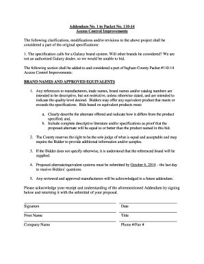 Fillable Online Addendum No 1 To Packet No 110 14 Access Control Fax