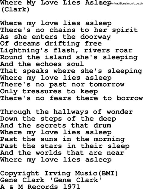 Where My Love Lies Asleep By The Byrds Lyrics With Pdf