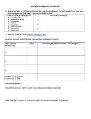 Multiple Intelligences Quiz Analysis Docx Multiple Intelligences Quiz