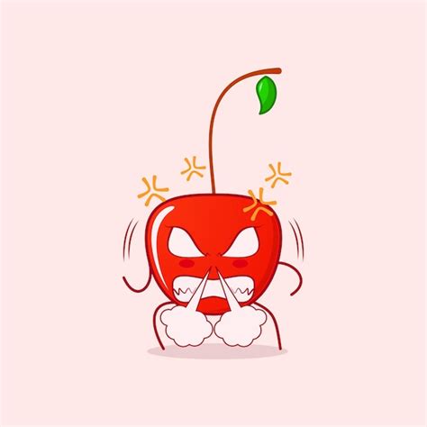 Premium Vector Cute Cherry Character With Angry Expression Nose