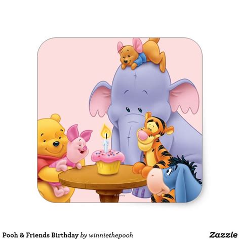 Pooh & Friends Birthday Square Sticker | Zazzle | Pooh, Winnie the pooh ...